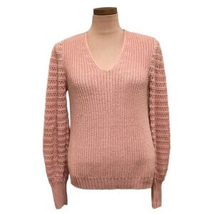 Rachel Zoe Sweater Size Small Peach Pink Crochet Knit Puff Sleeve Pullover
